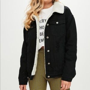 Missguided Black Borg Lined Denim Jacket
